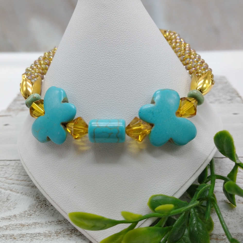 Handmade Gemstone Butterfly Beads, Spiral Bead Crochet Bracelet